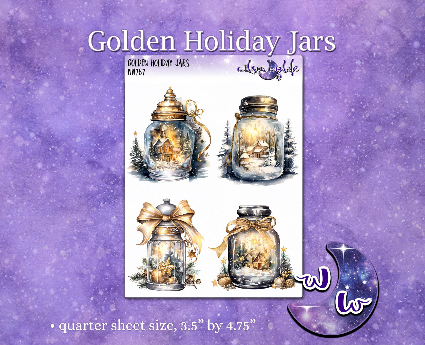 Golden Holiday Jars, traditional Christmas deco planner stickers, WW767