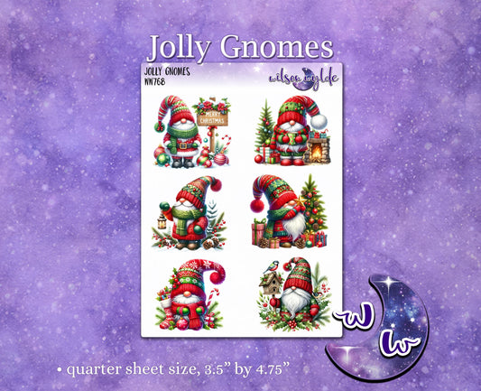 Jolly Gnomes, Holiday Christmas deco planner stickers, WW768