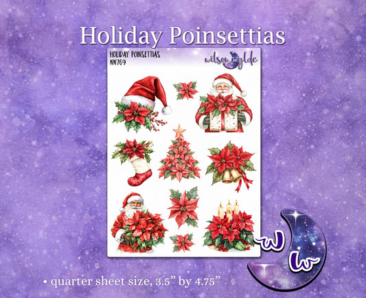 Holiday Poinsettias, Holiday Christmas deco planner stickers, WW769