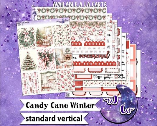 Candy Cane Winter weekly sticker kit, STANDARD VERTICAL format, a la carte and bundle options. WW772