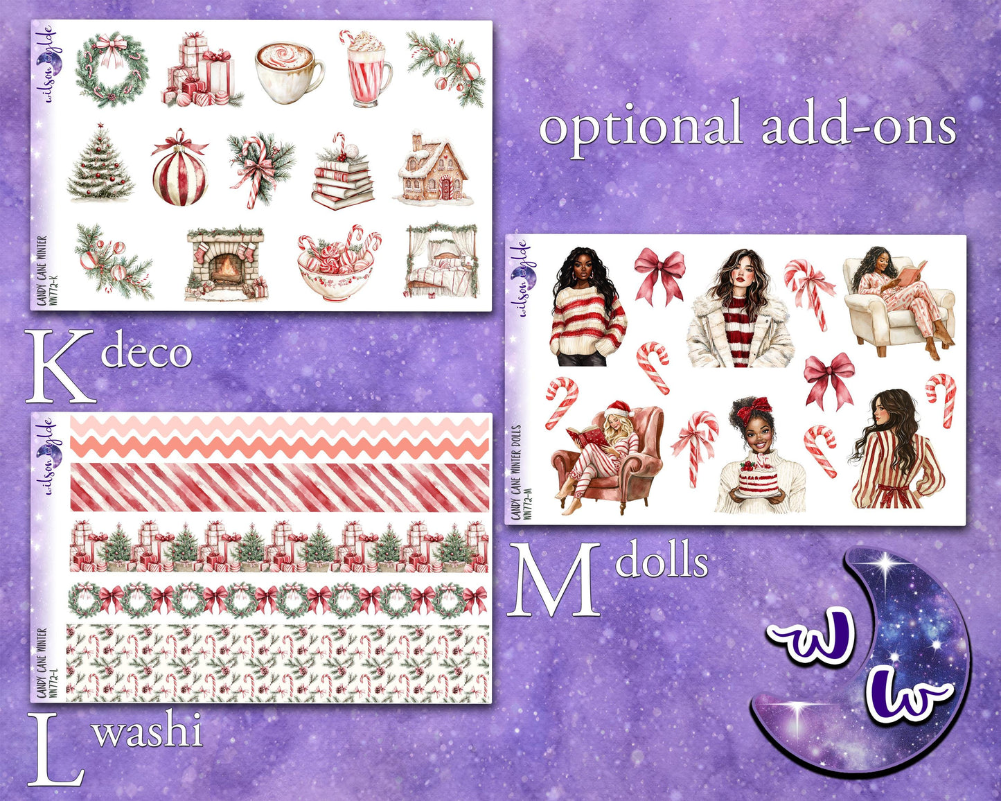 Candy Cane Winter weekly sticker kit, STANDARD VERTICAL format, a la carte and bundle options. WW772