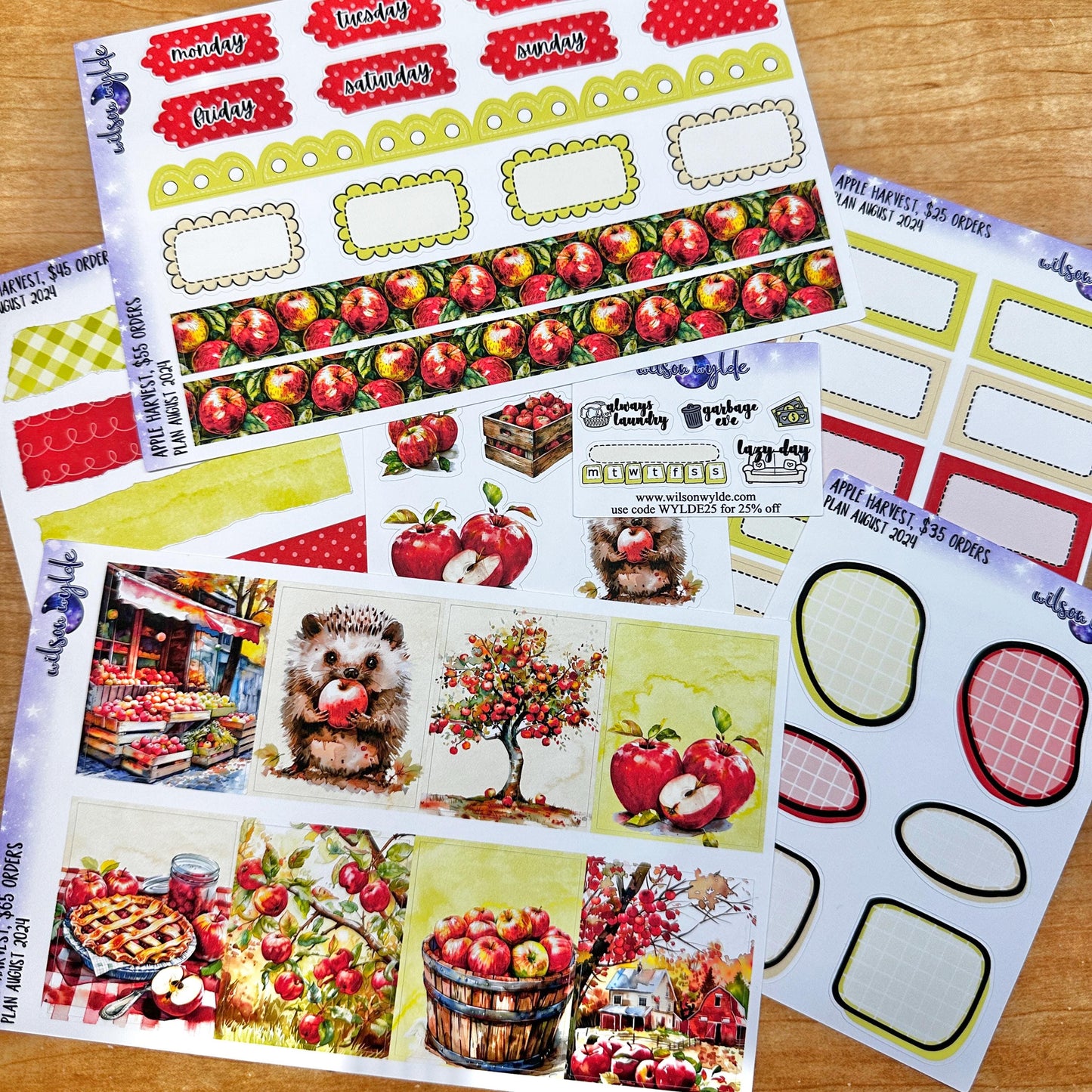 Apple Harvest, tiered freebie kit, standard vertical format. 7 planner sticker sheets, includes deco, full and appointment boxes.