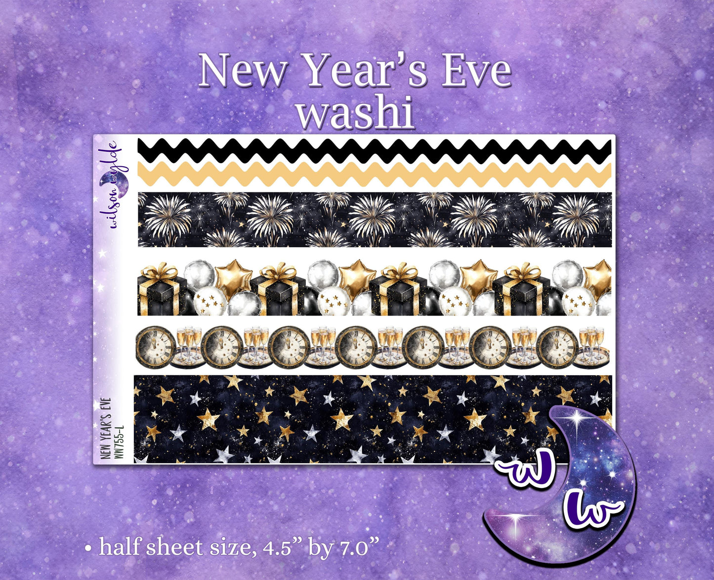 New Year's Eve washi planner stickers, WW775