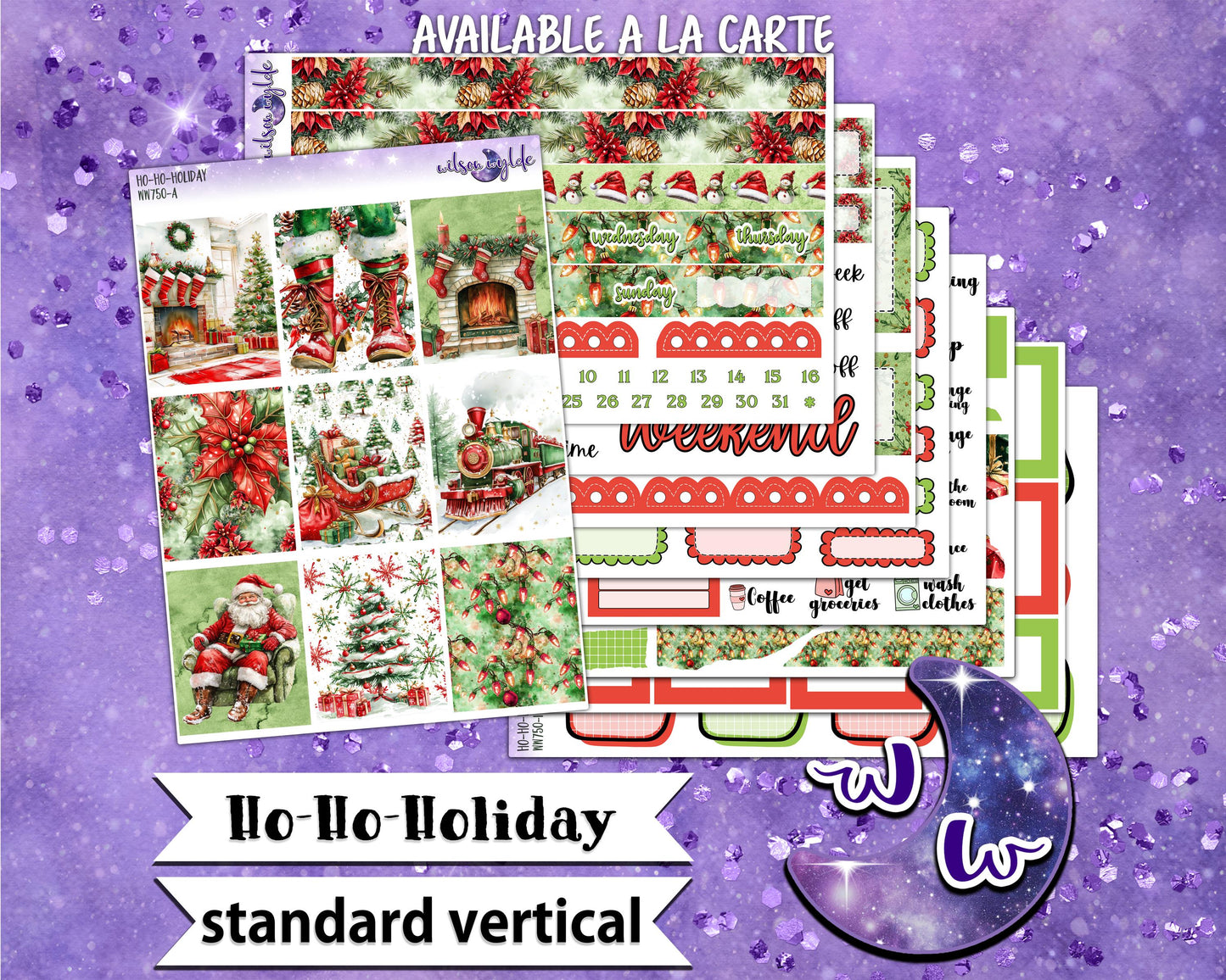 Ho-Ho-Holiday weekly sticker kit, STANDARD VERTICAL format, a la carte and bundle options. WW750