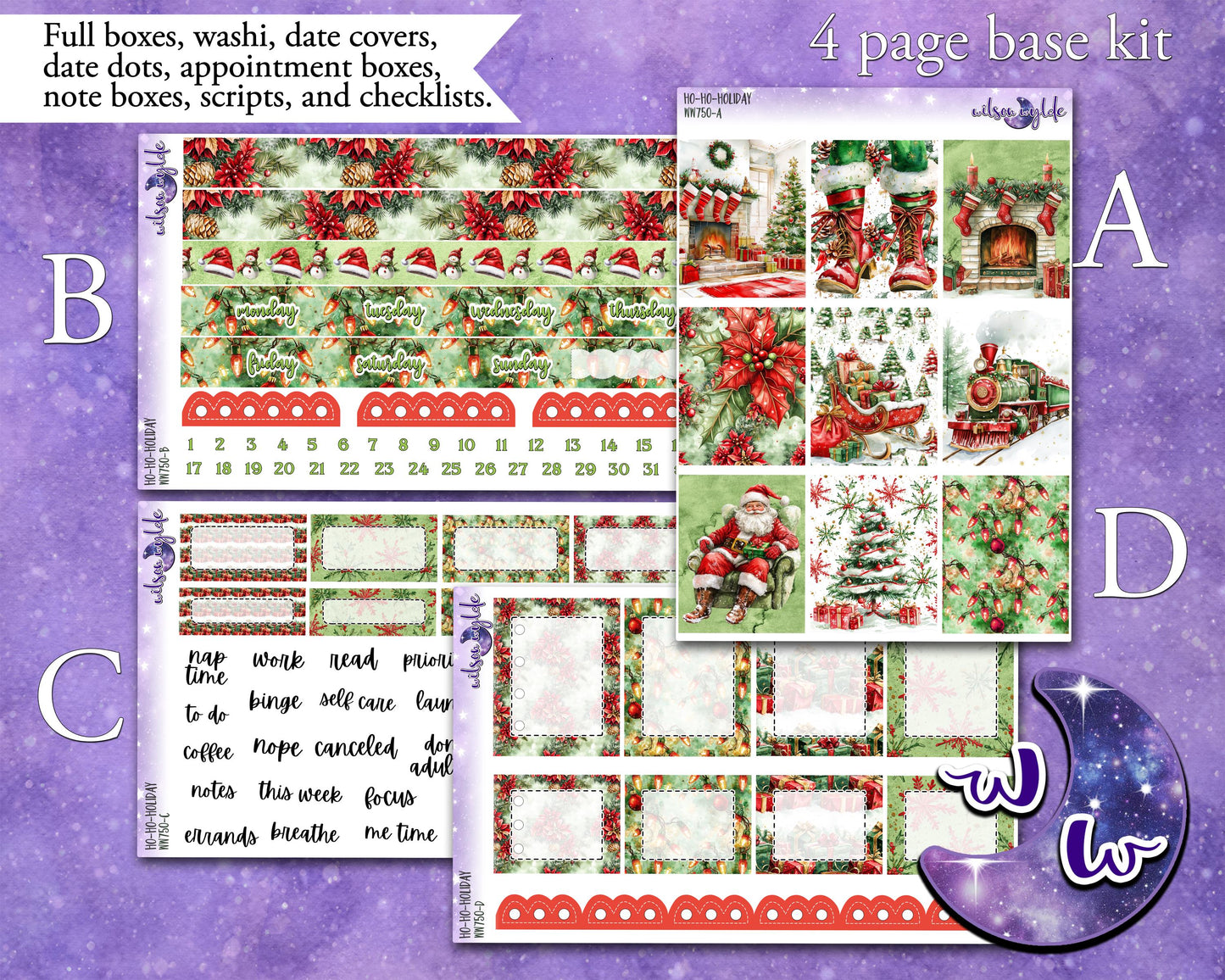 Ho-Ho-Holiday weekly sticker kit, STANDARD VERTICAL format, a la carte and bundle options. WW750