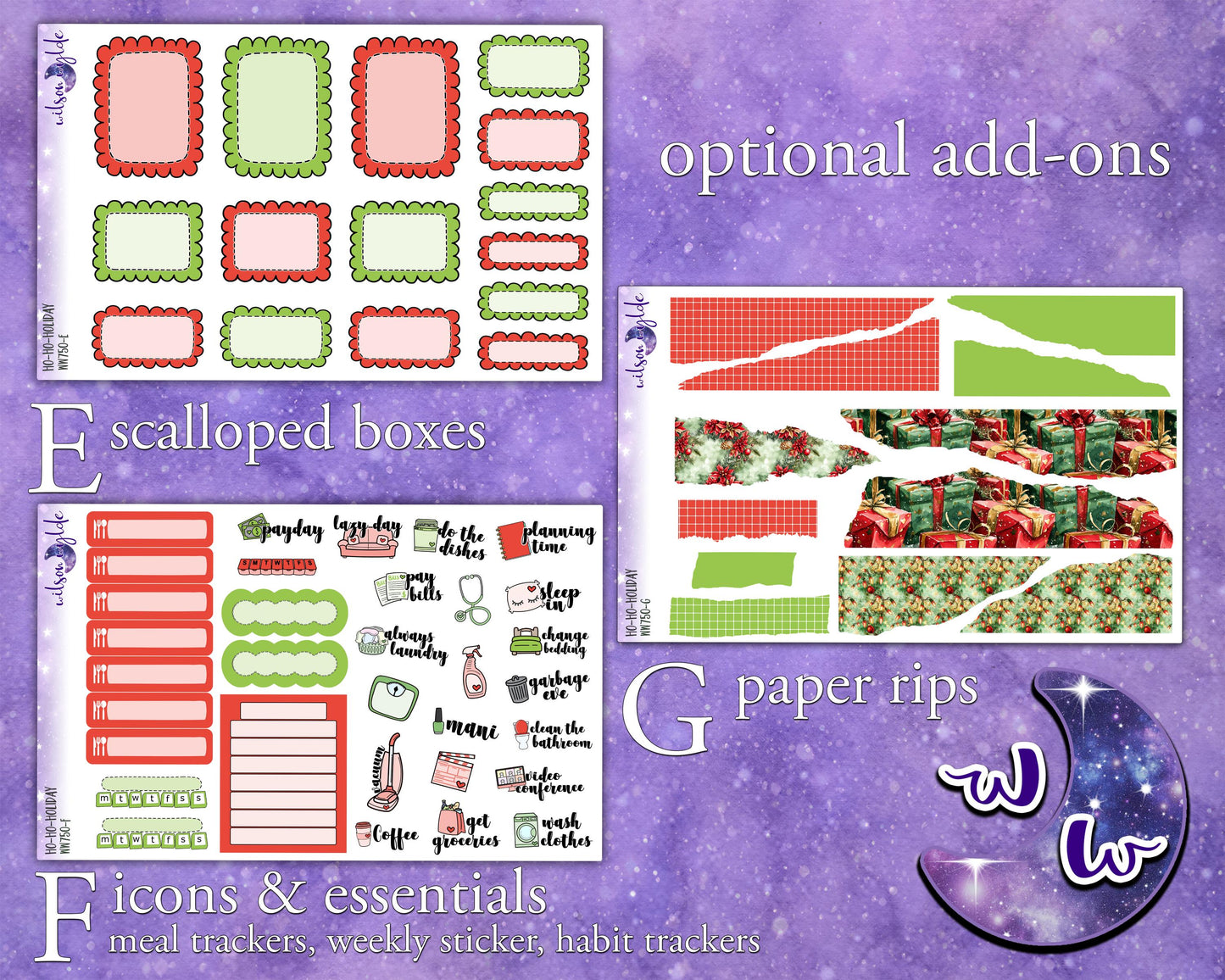 Ho-Ho-Holiday weekly sticker kit, STANDARD VERTICAL format, a la carte and bundle options. WW750