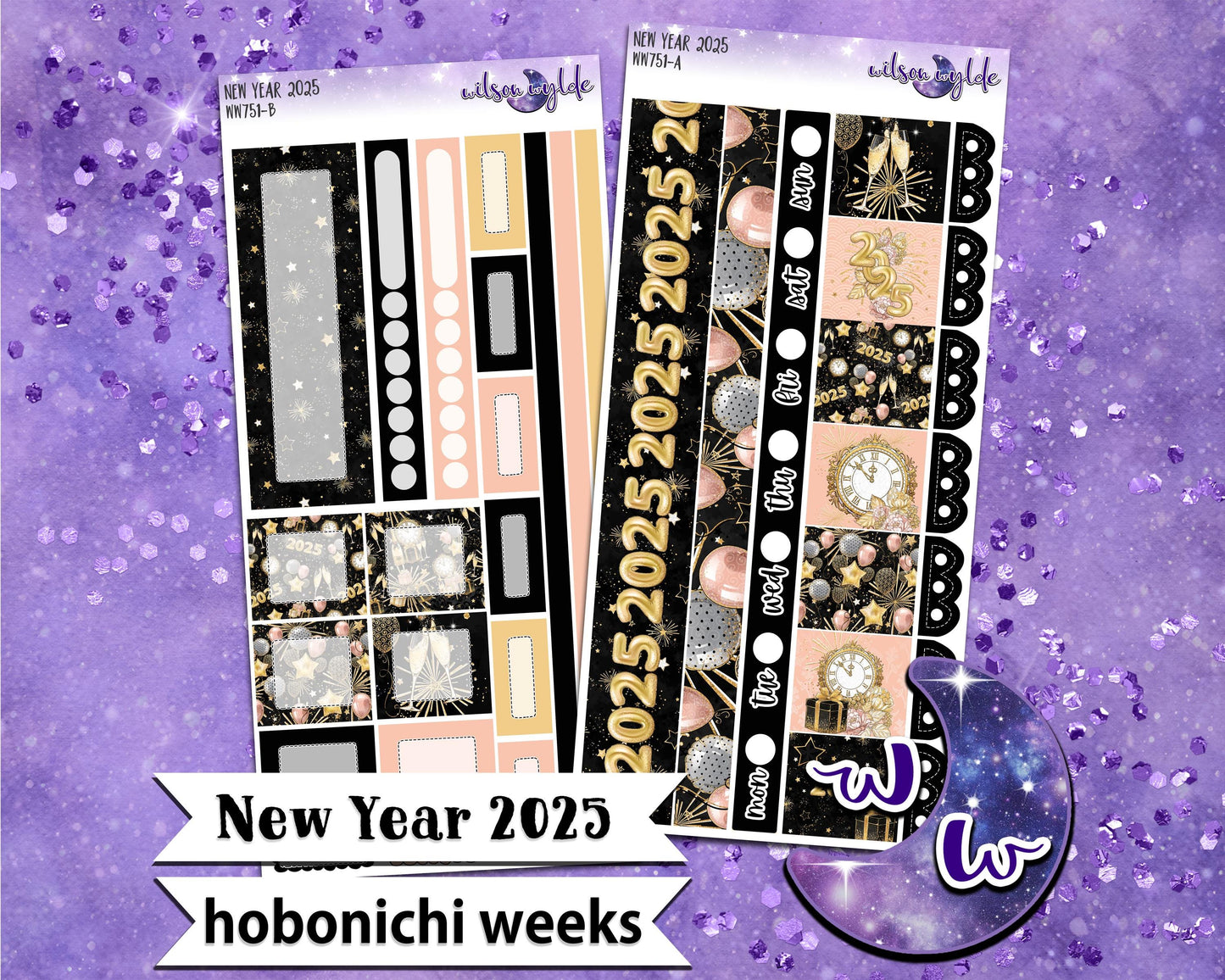 New Year 2025 weekly sticker kit, HOBONICHI WEEKS format, a la carte and bundle options. WW751