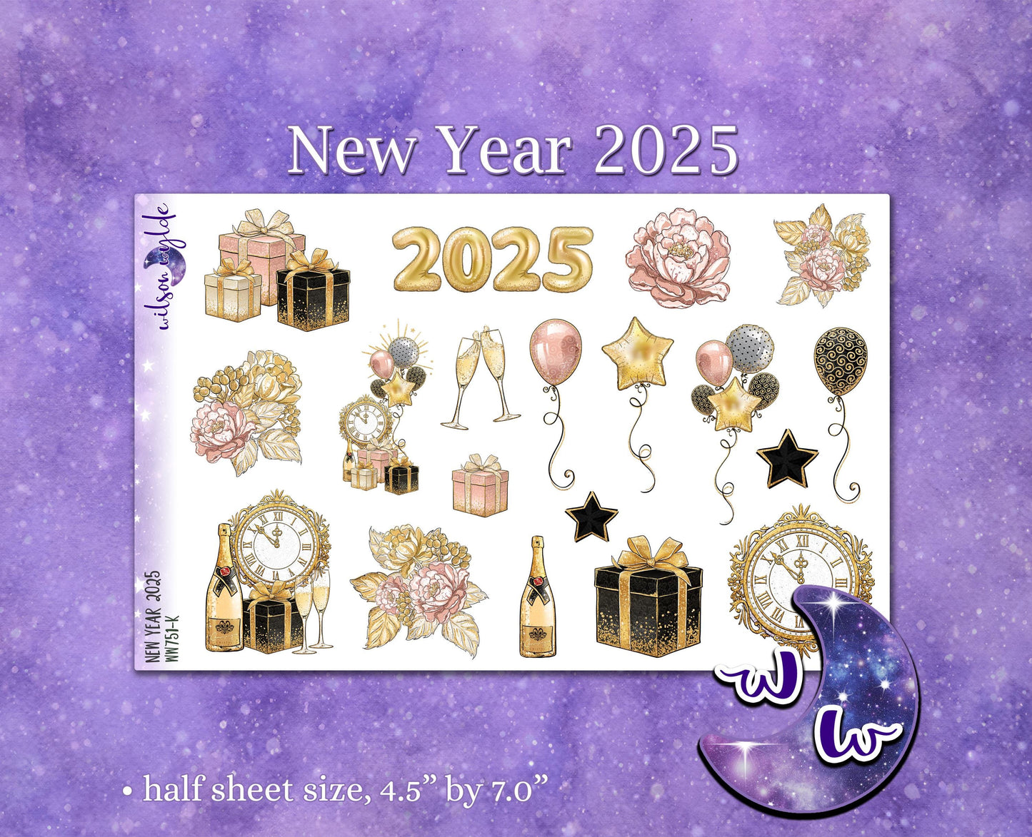 New Year 2025 deco planner stickers, WW751