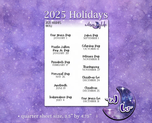 2025 Federal Holidays, deco planner stickers, WW762