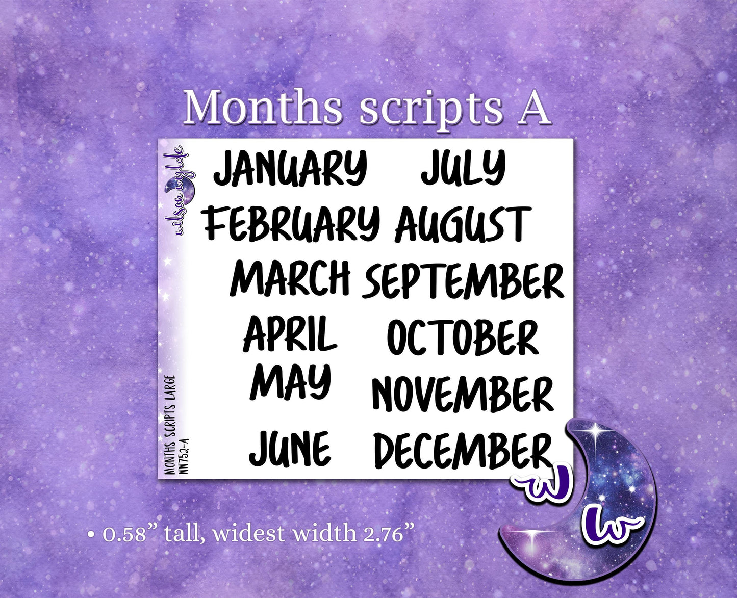 Months scripts, monthly labels for calendars and monthly spreads, planner stickers, WW752