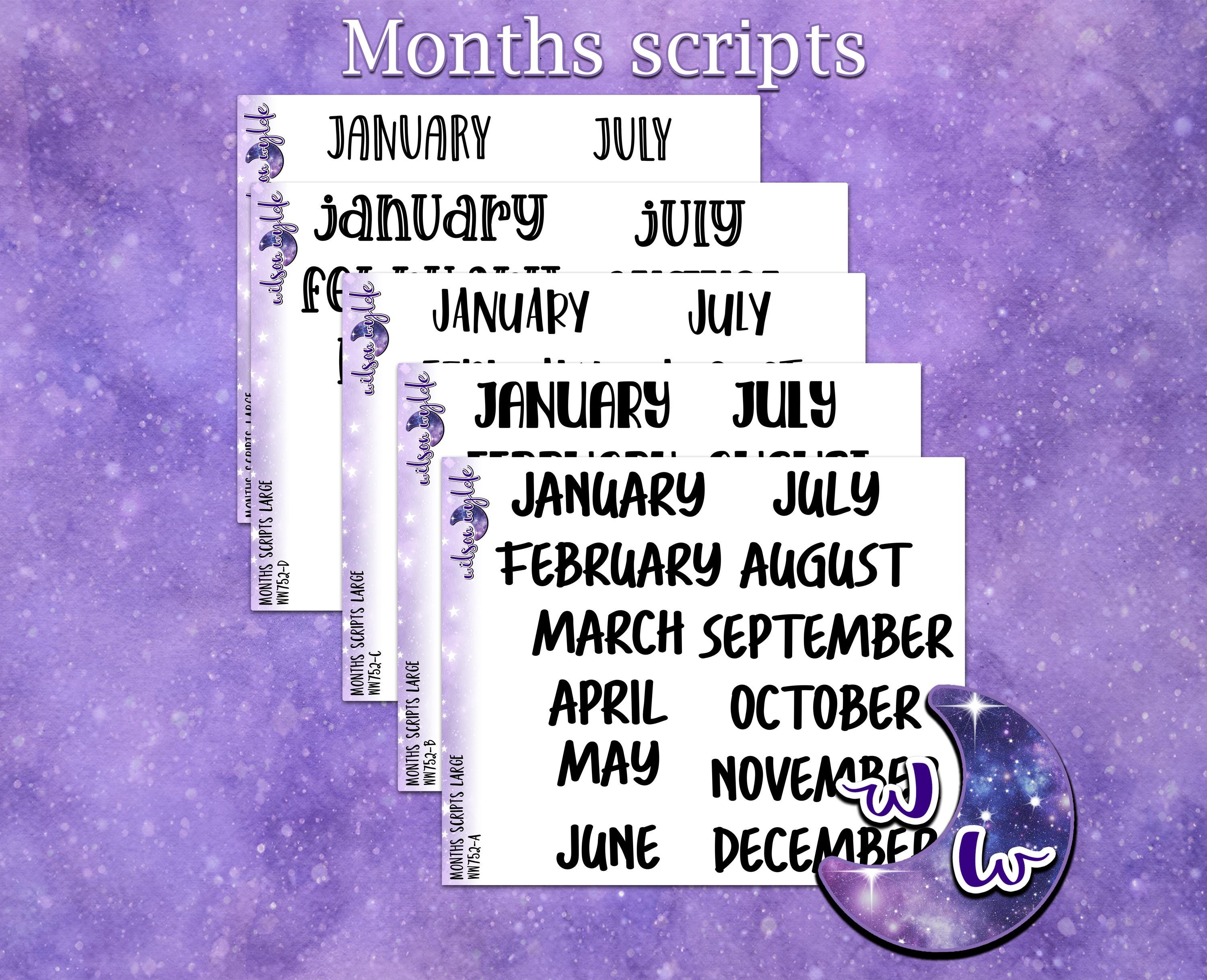 Months scripts, monthly labels for calendars and monthly spreads, plan ...