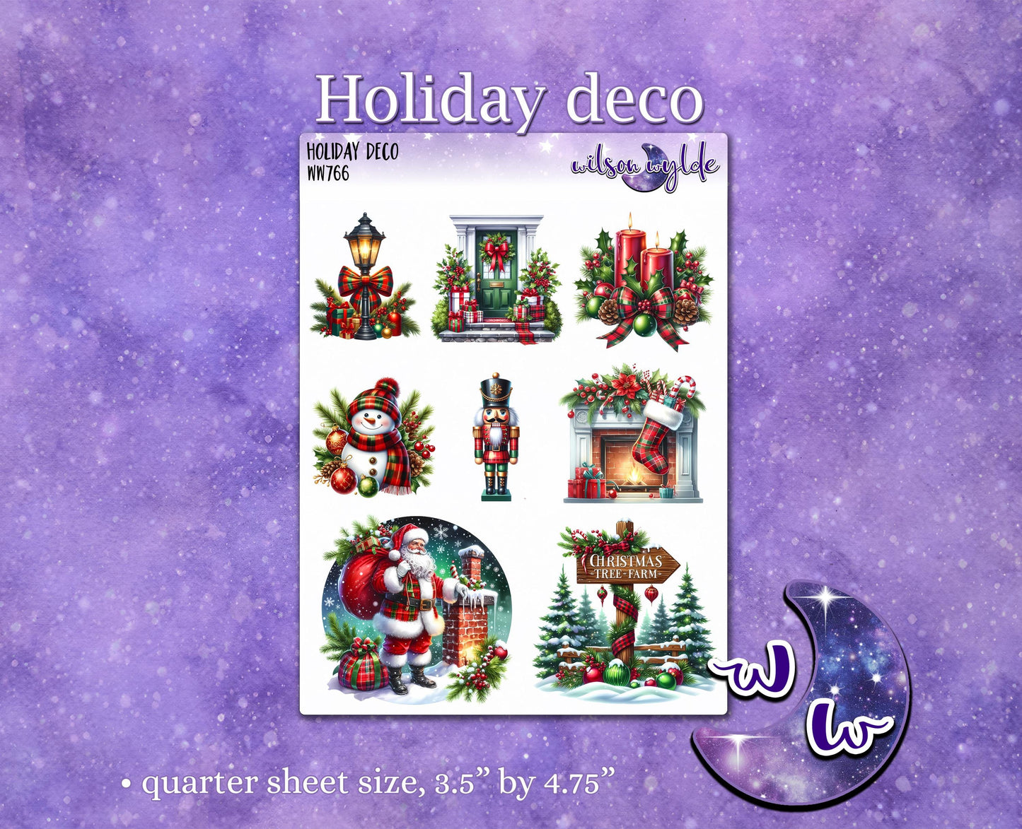 Holiday deco, traditional Christmas deco planner stickers, WW766