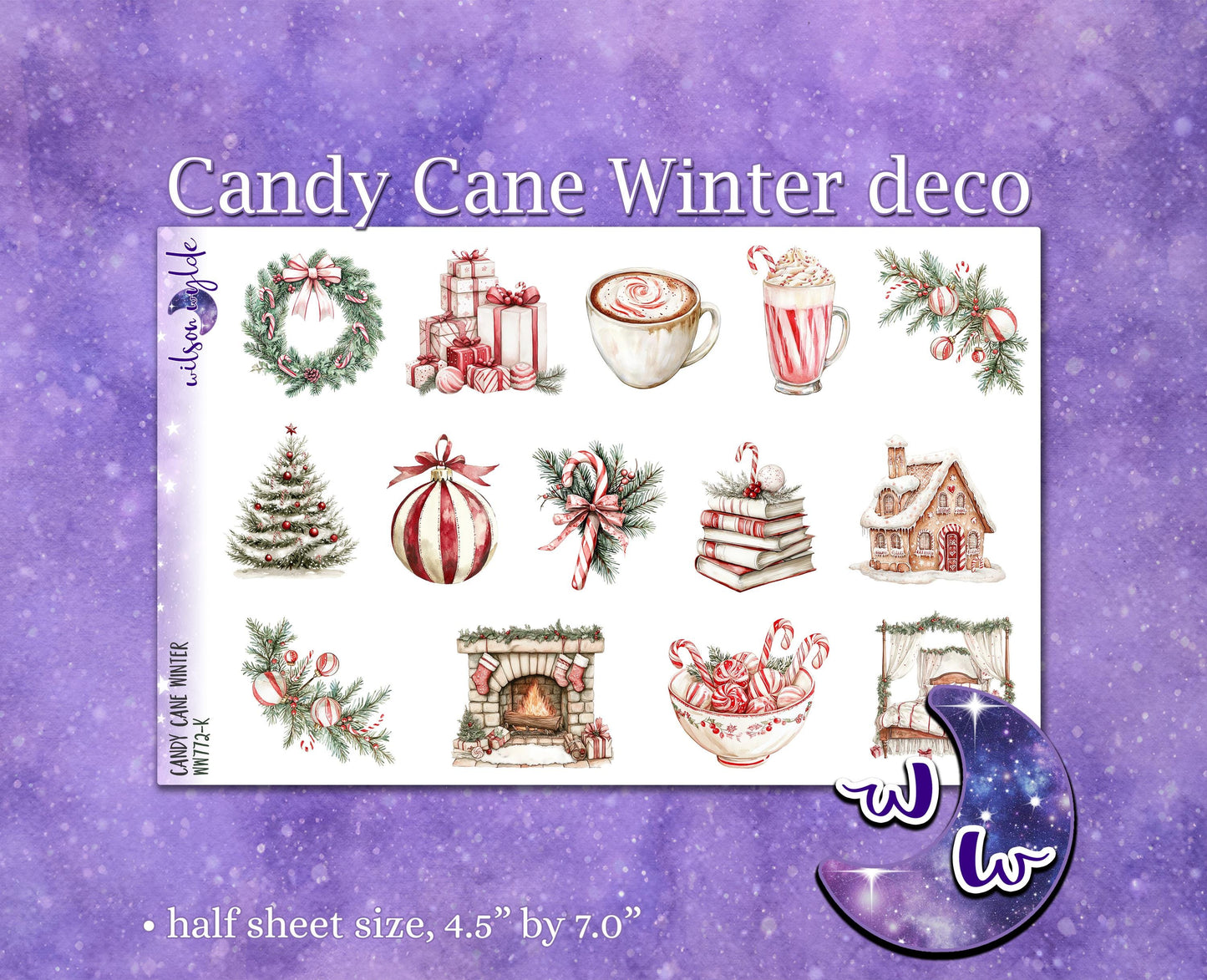 Candy Cane Winter deco planner stickers, WW772