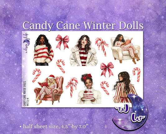 Candy Cane Winter Dolls deco planner stickers, WW772