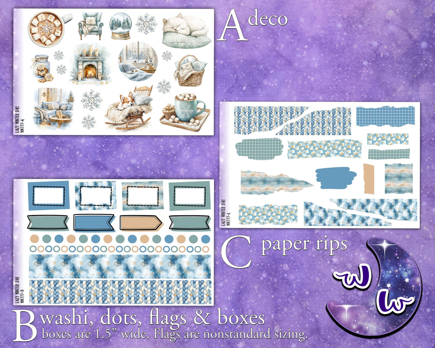 Lazy Winter Day journaling sticker kit, northern lights, a la carte and bundle options. WW777