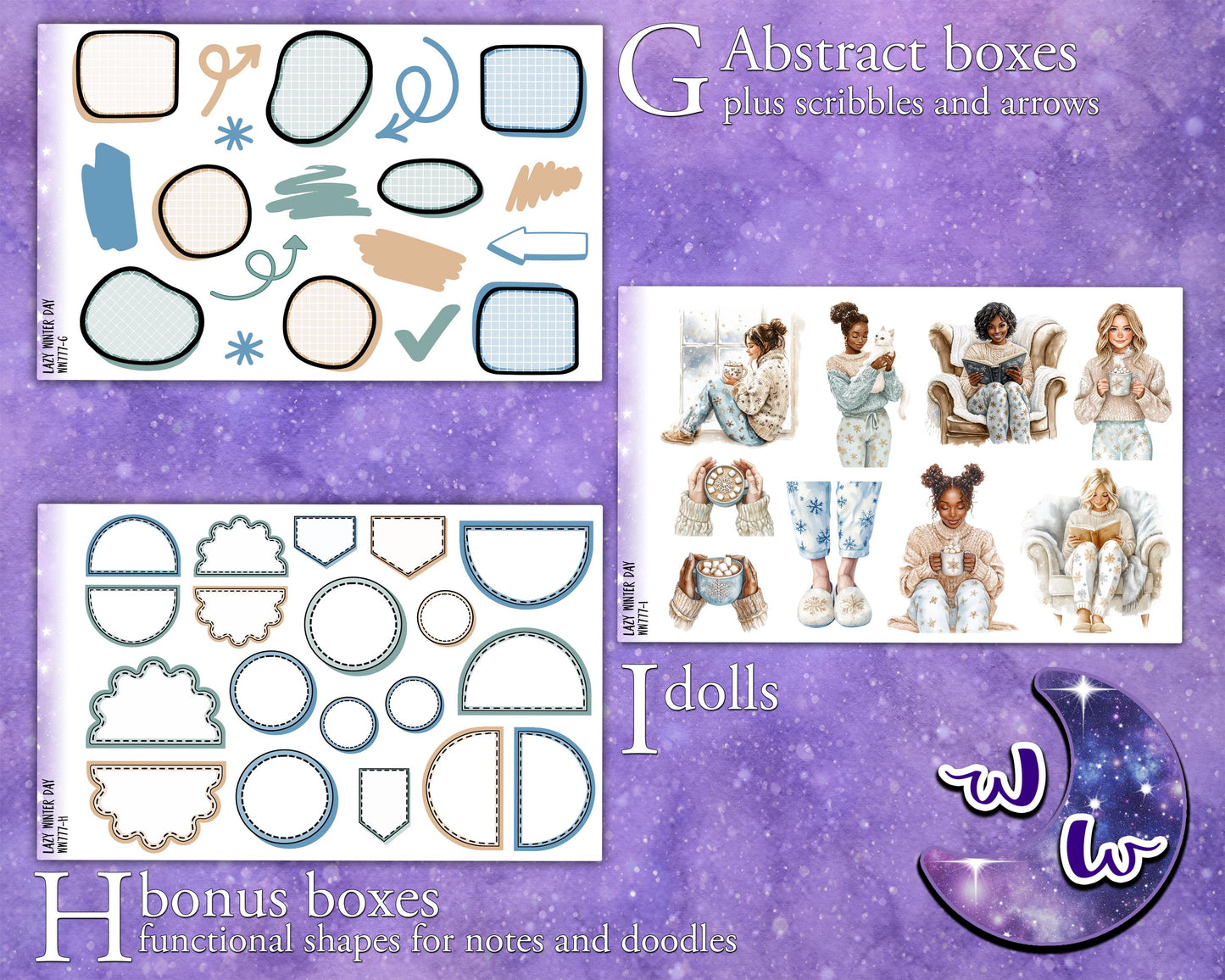 Lazy Winter Day journaling sticker kit, northern lights, a la carte and bundle options. WW777