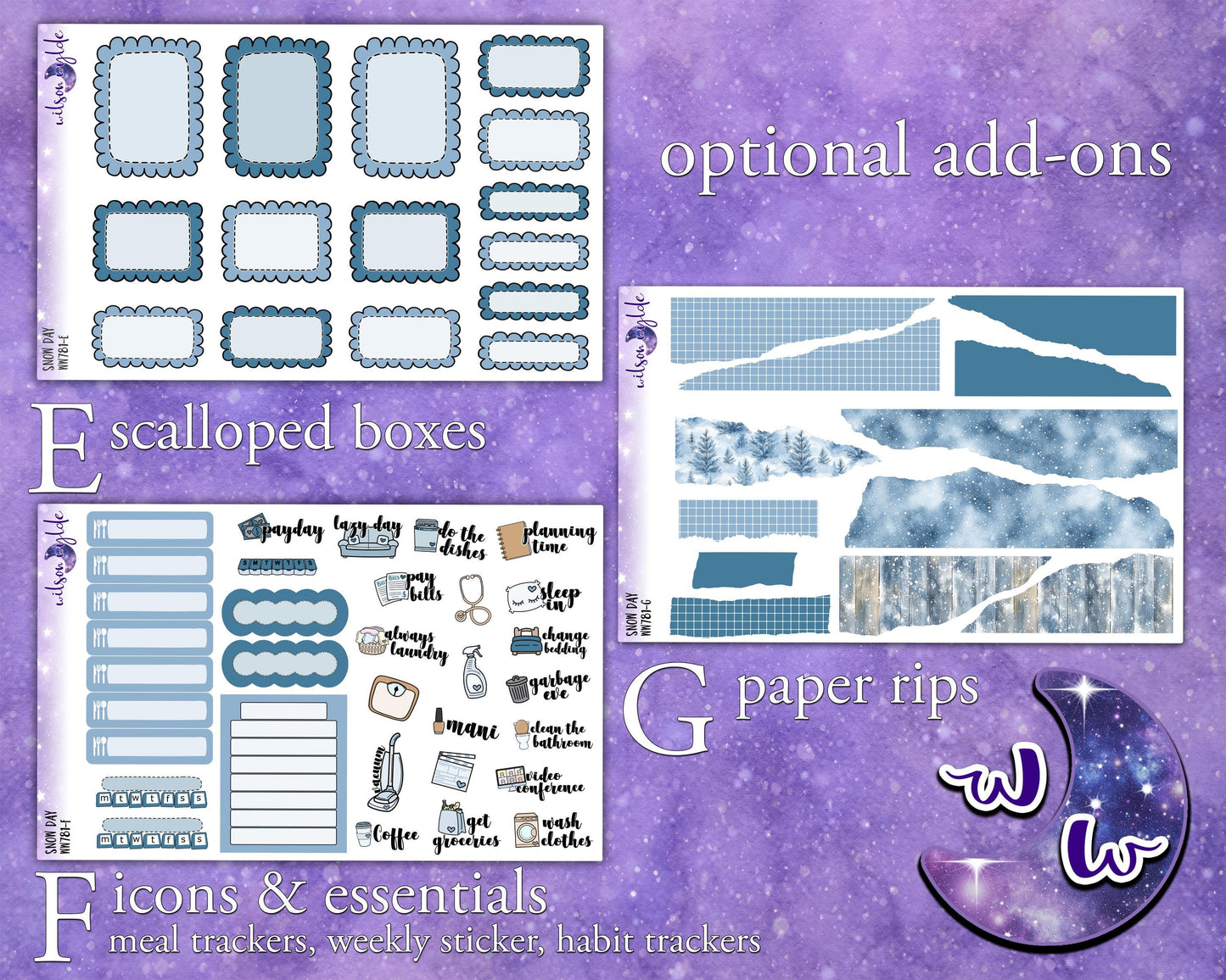 Snow Day weekly sticker kit, STANDARD VERTICAL format, a la carte and bundle options. WW781