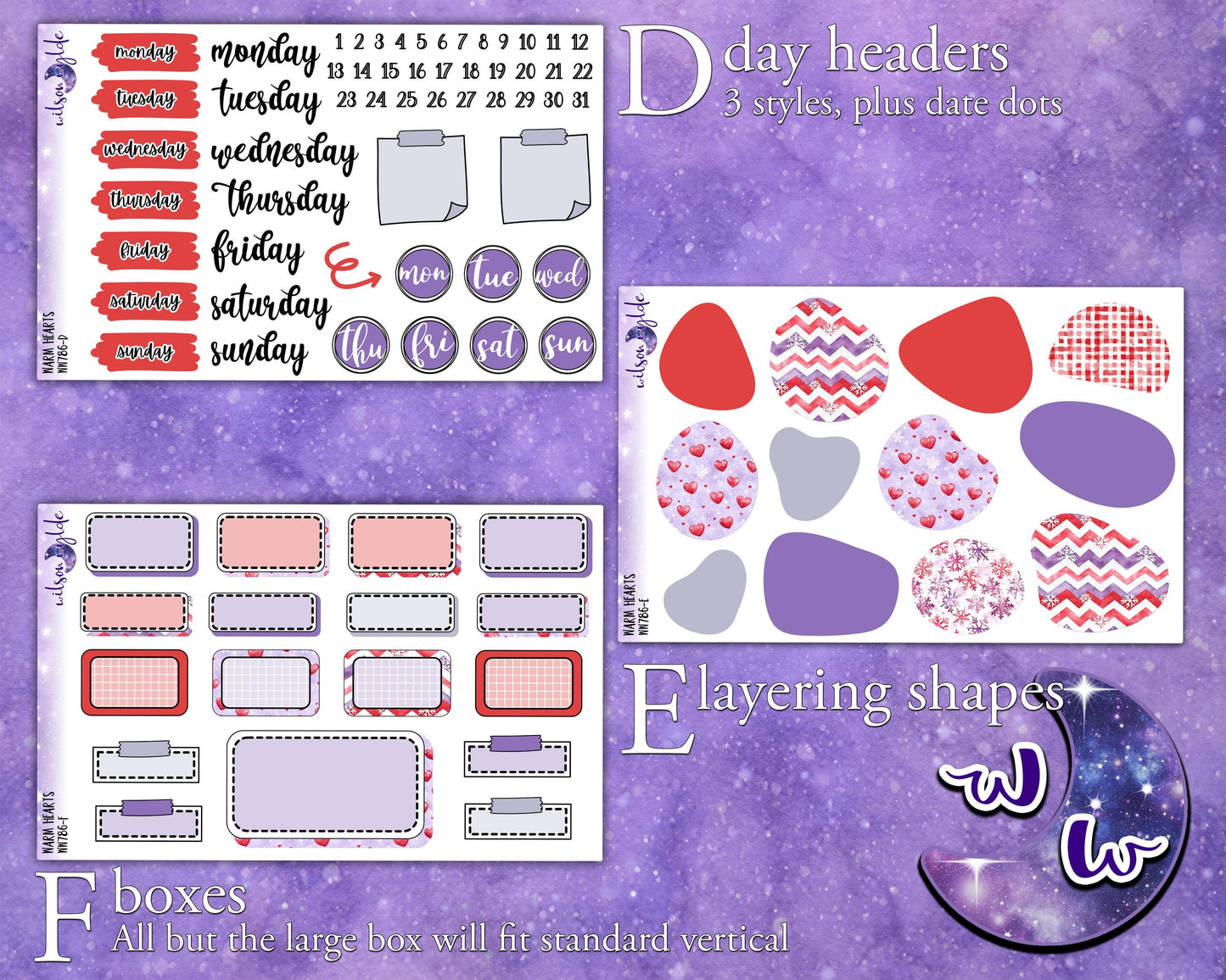 Warm Hearts journaling sticker kit, northern lights, a la carte and bundle options. WW786