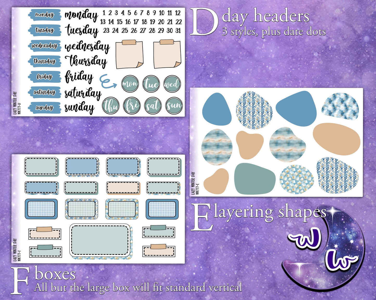 Lazy Winter Day journaling sticker kit, northern lights, a la carte and bundle options. WW777