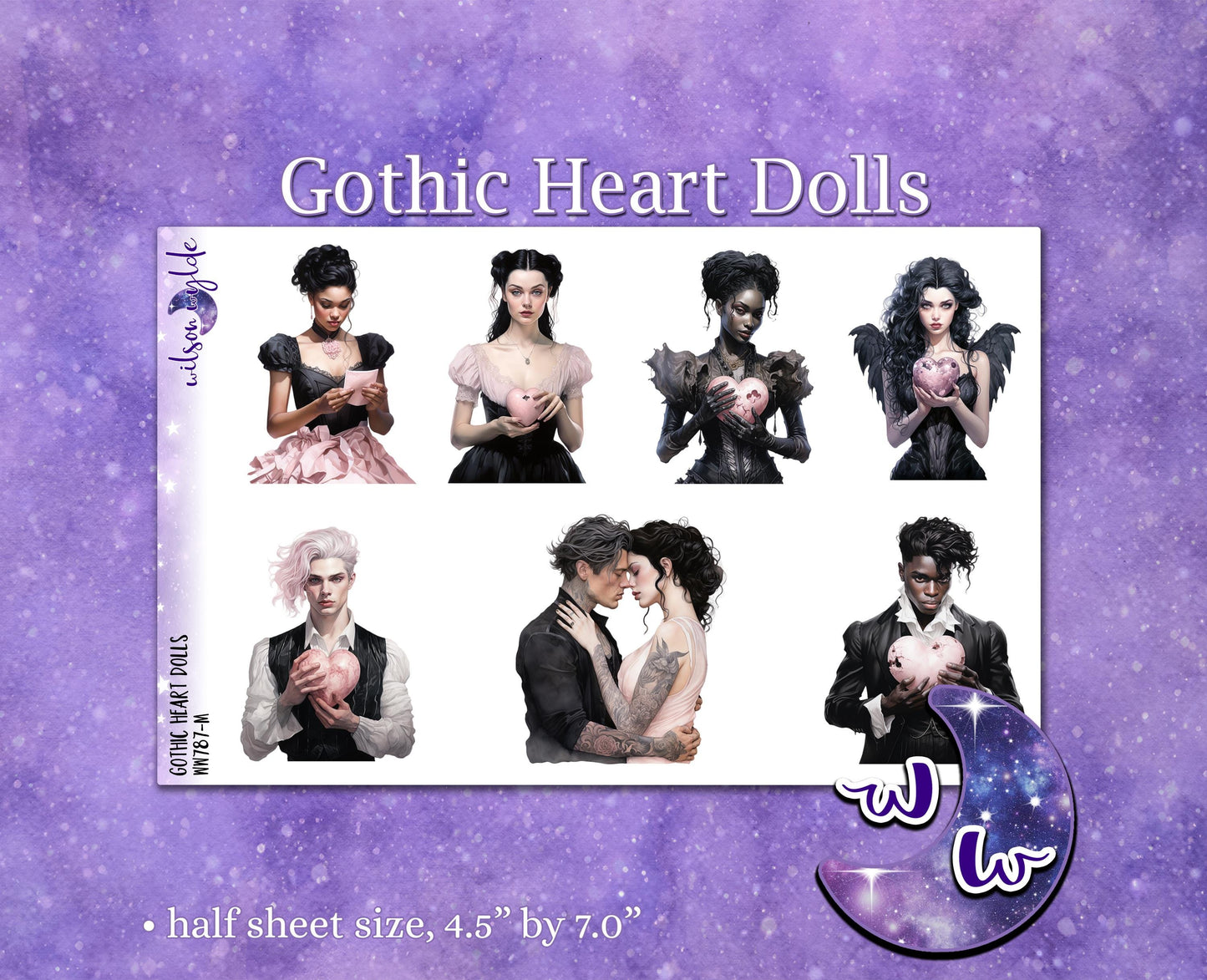 Gothic Heart Dolls deco planner stickers, WW787