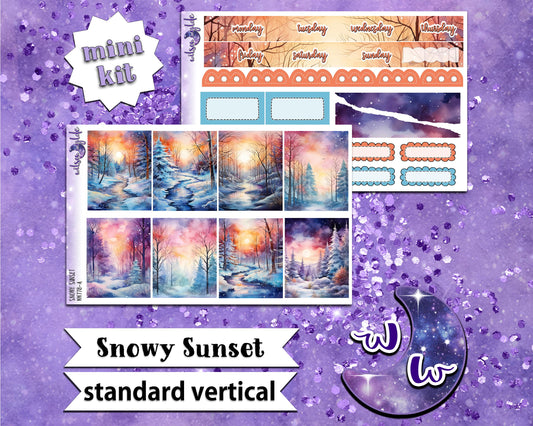 Snowy Sunset mini weekly sticker kit, STANDARD VERTICAL format, a la carte and bundle options. WW778