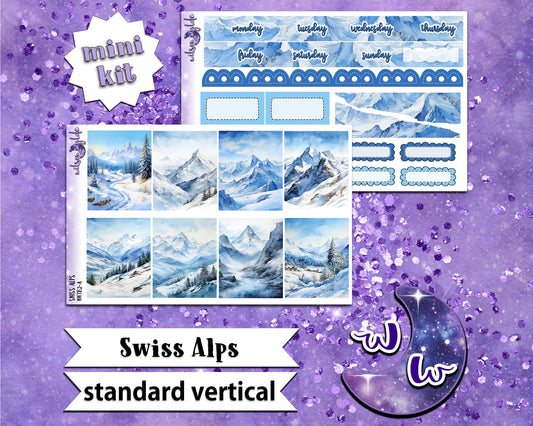 Swiss Alps mini weekly sticker kit, STANDARD VERTICAL format, a la carte and bundle options. WW782