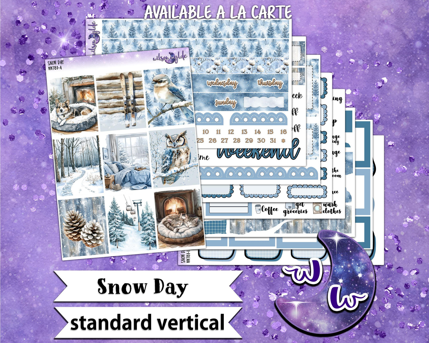 Snow Day weekly sticker kit, STANDARD VERTICAL format, a la carte and bundle options. WW781