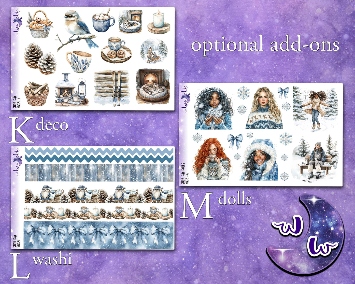 Snow Day weekly sticker kit, STANDARD VERTICAL format, a la carte and bundle options. WW781