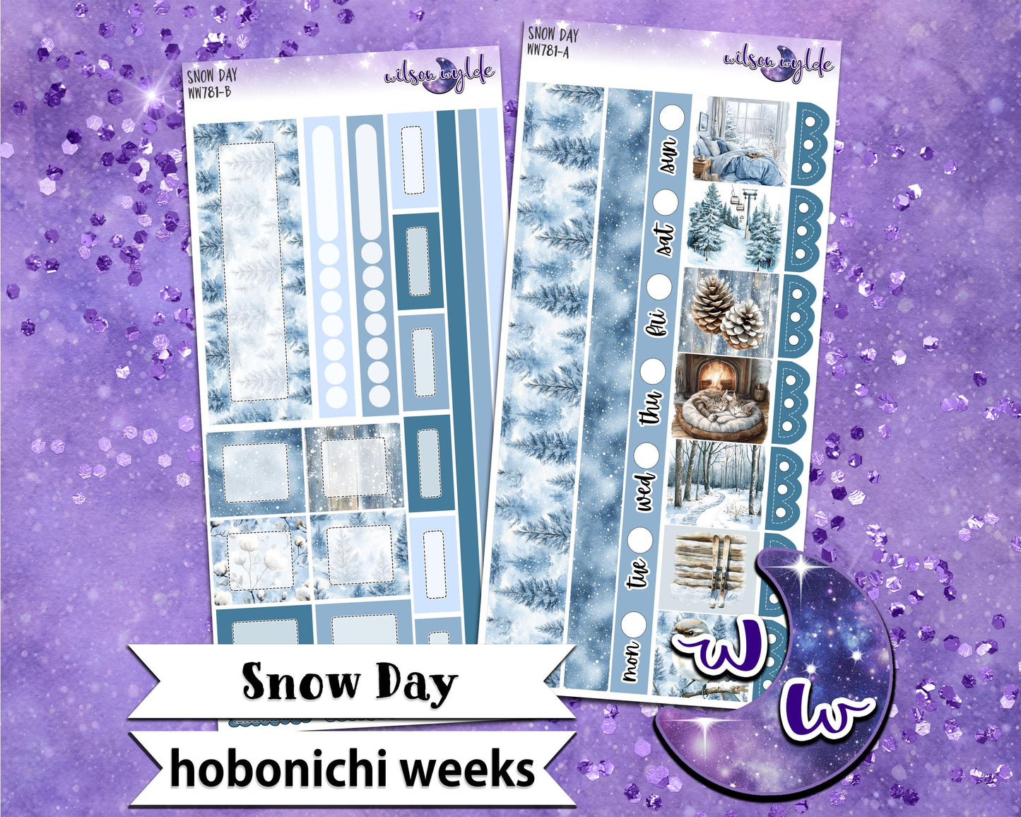 Snow Day weekly sticker kit, HOBONICHI WEEKS format, a la carte and bundle options. WW781