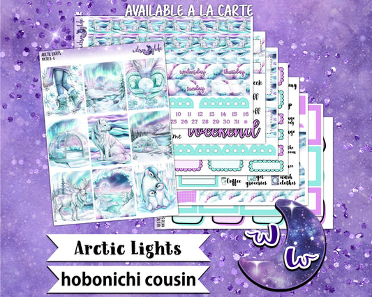 Arctic Lights weekly sticker kit, HOBONICHI COUSIN format, a la carte and bundle options. WW783