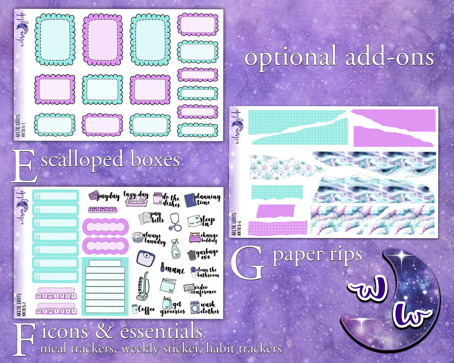 Arctic Lights weekly sticker kit, STANDARD VERTICAL format, a la carte and bundle options. WW783