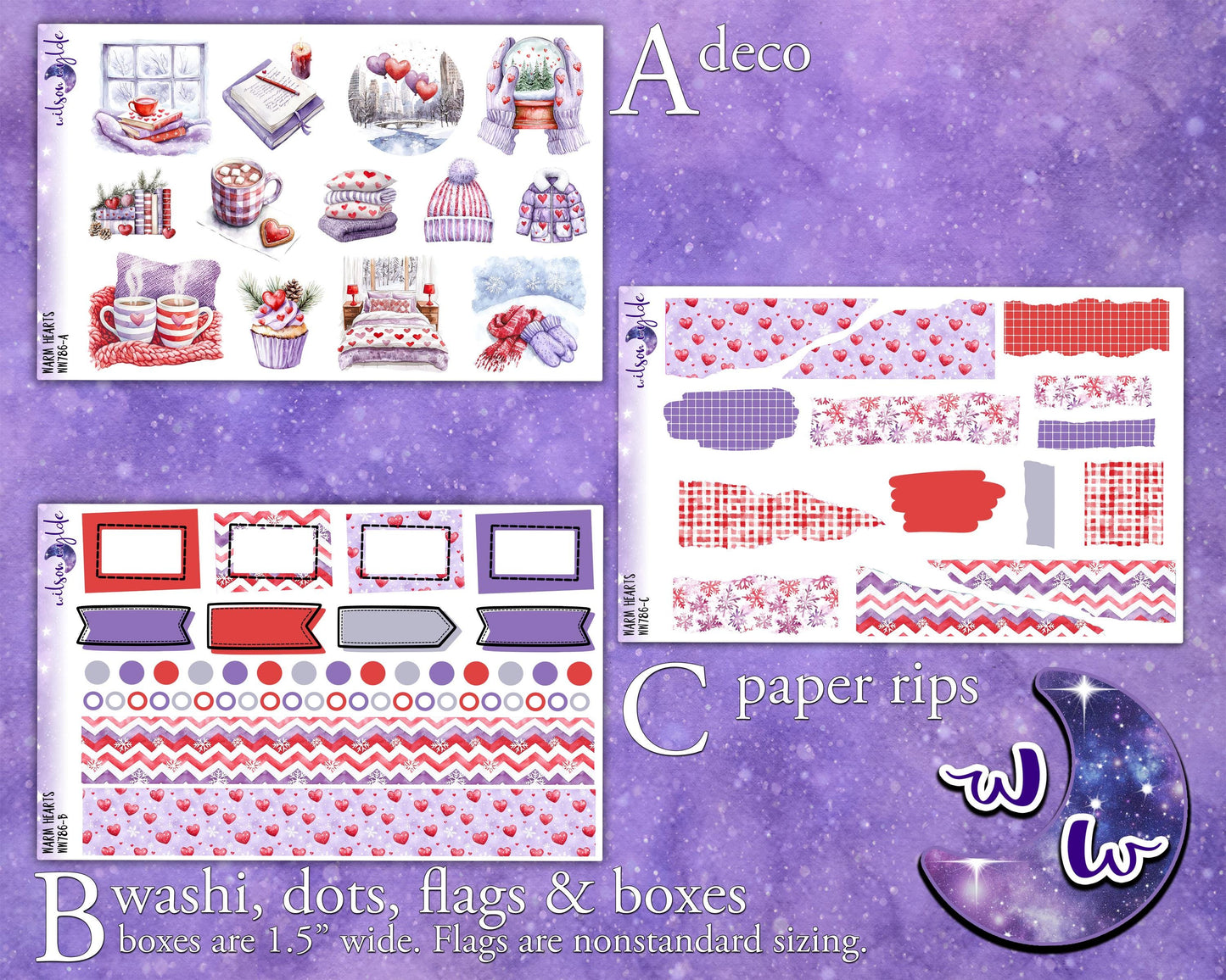 Warm Hearts journaling sticker kit, northern lights, a la carte and bundle options. WW786