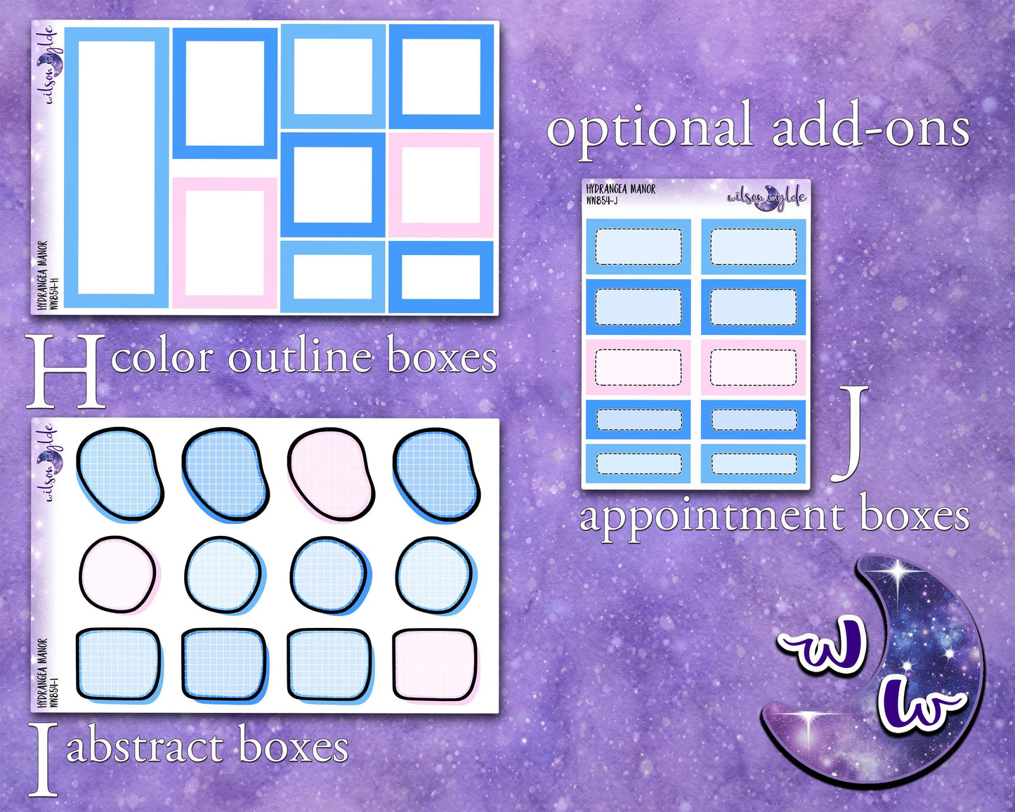 Hydrangea Manor weekly sticker kit, HOBONICHI COUSIN format, a la carte and bundle options. WW854