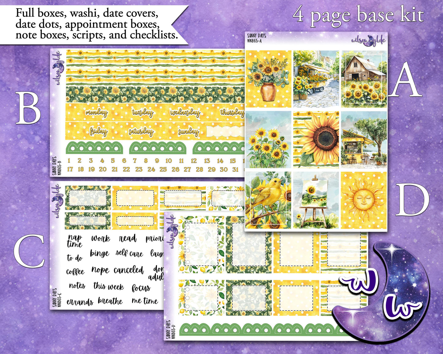Sunny Days weekly sticker kit, HOBONICHI COUSIN format, a la carte and bundle options. WW865