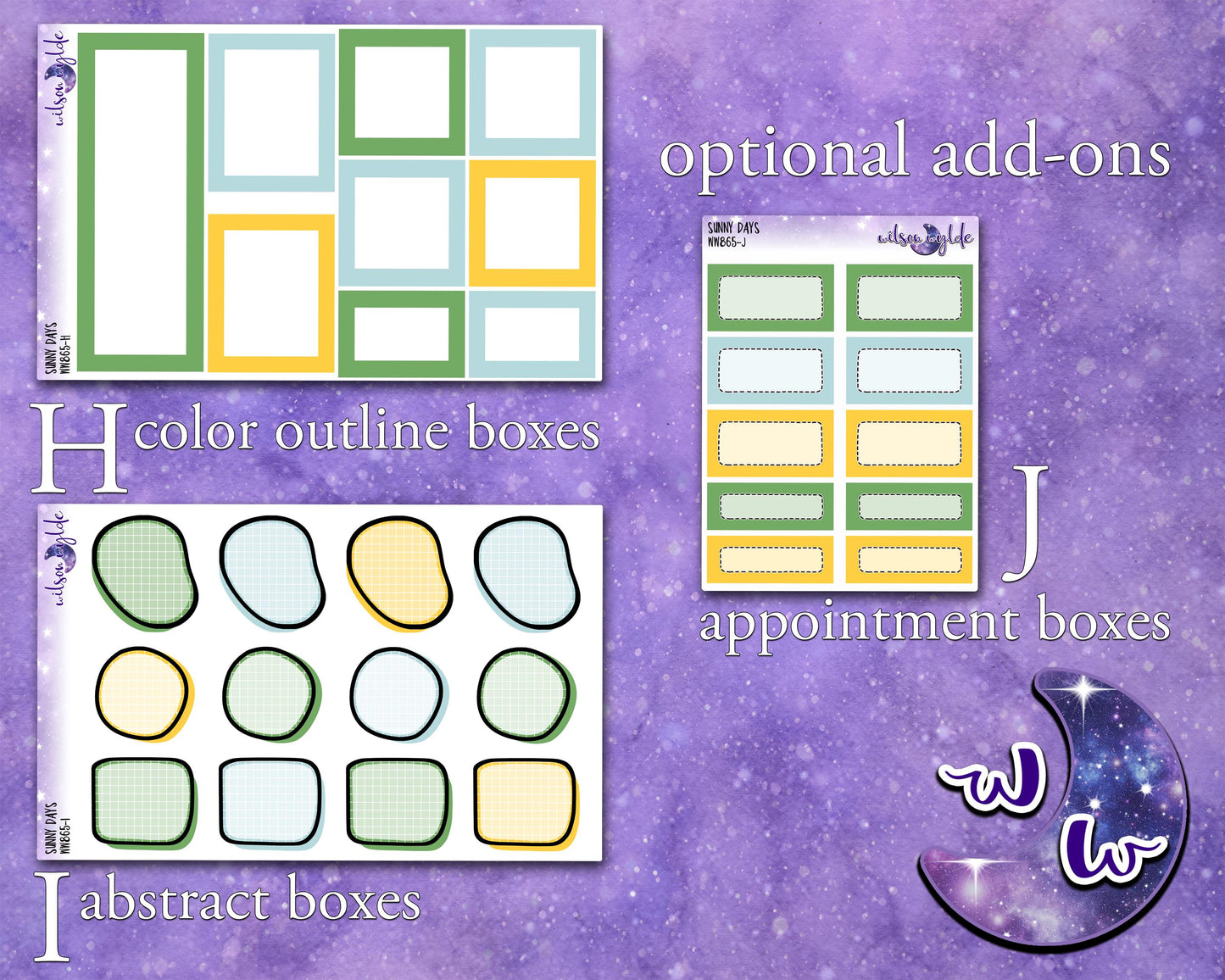 Sunny Days weekly sticker kit, HOBONICHI COUSIN format, a la carte and bundle options. WW865
