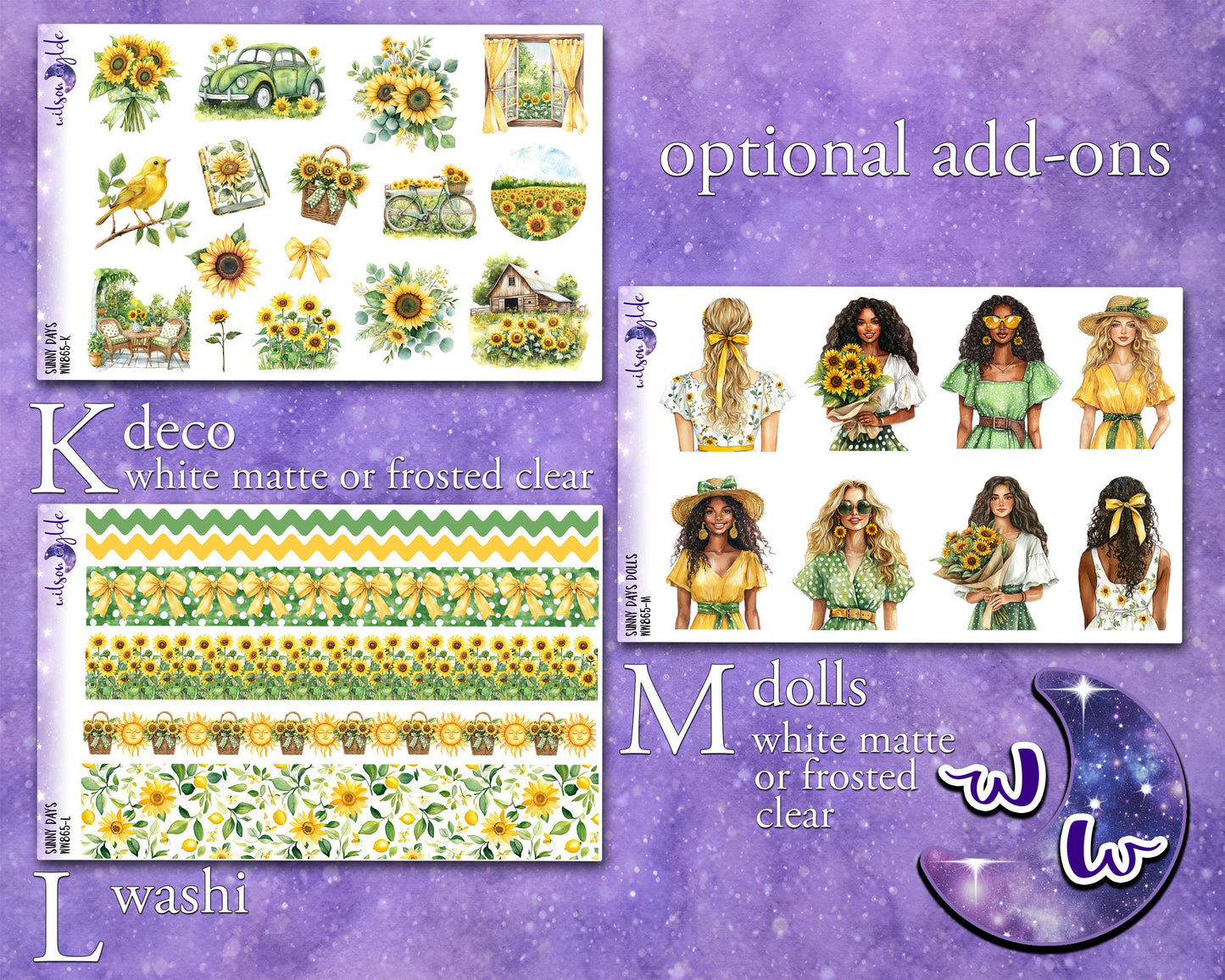 Sunny Days weekly sticker kit, HOBONICHI COUSIN format, a la carte and bundle options. WW865