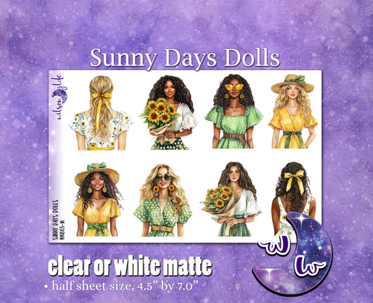 Sunny Days dolls deco planner stickers, Matte or frosted clear. WW865