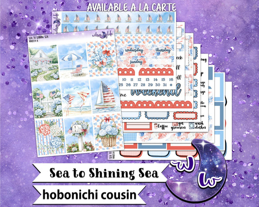 Sea to Shining Sea weekly sticker kit, HOBONICHI COUSIN format, a la carte & bundle options. Patriotic Memorial Independence Day July, WW857