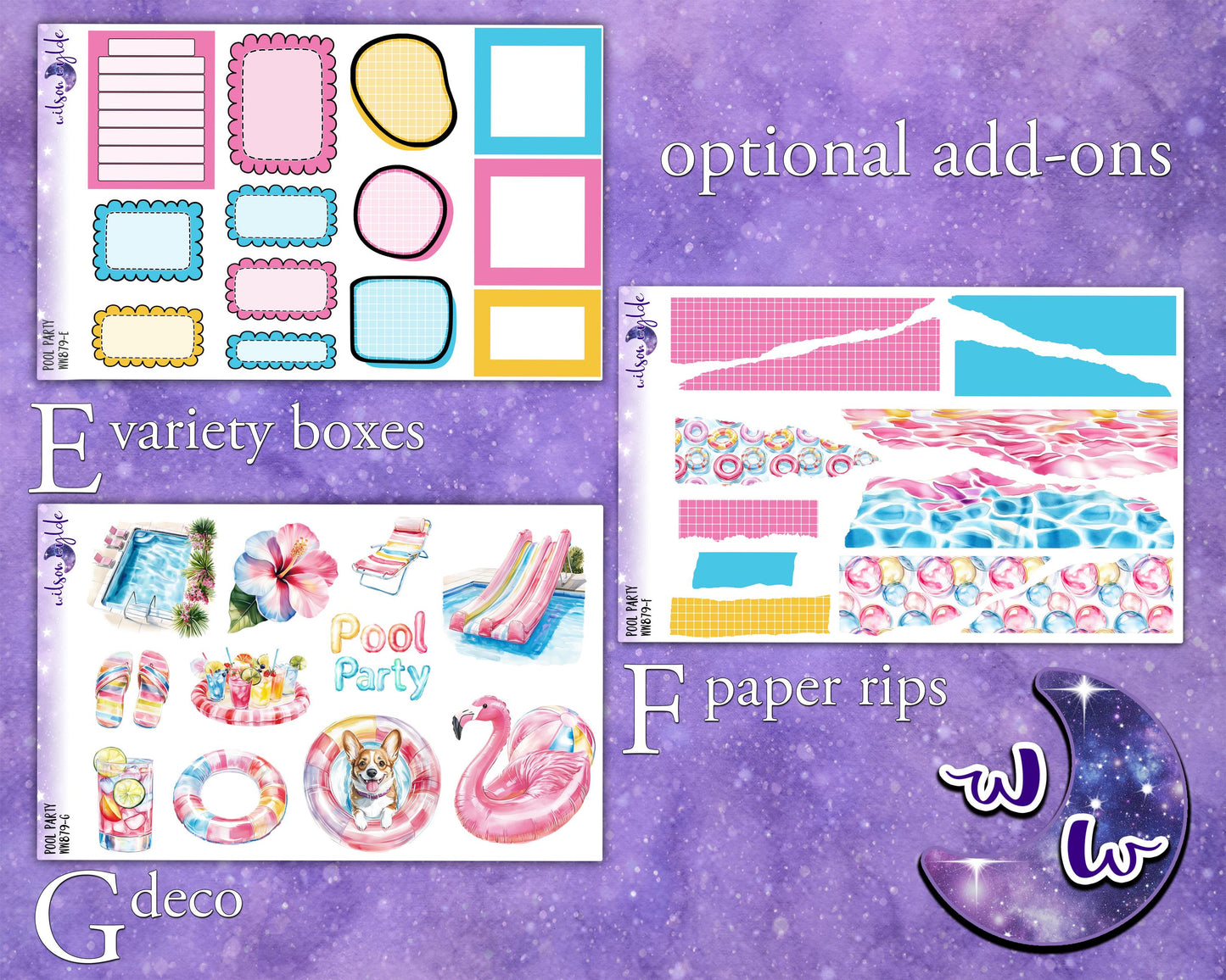 Pool Party weekly sticker kit, STANDARD VERTICAL format, a la carte and bundle options. WW879