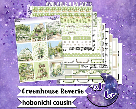 Greenhouse Reverie weekly sticker kit, HOBONICHI COUSIN format, a la carte & bundle options. Gardening, green thumb, WW862