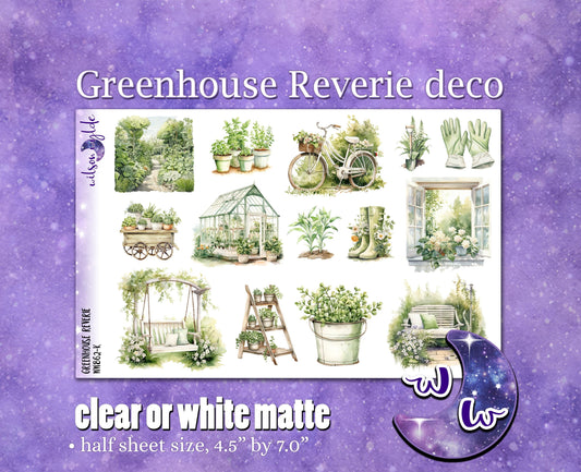 Greenhouse Reverie deco planner stickers, Matte or frosted clear. Gardening, green thumb WW862