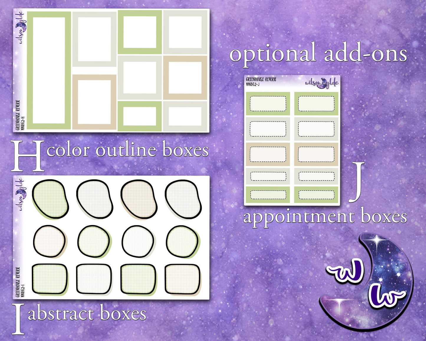 Greenhouse Reverie weekly sticker kit, HOBONICHI COUSIN format, a la carte & bundle options. Gardening, green thumb, WW862
