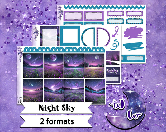 Night Sky mini weekly sticker kit, Cousin or Standard Vertical format, a la carte and bundle options. WW869