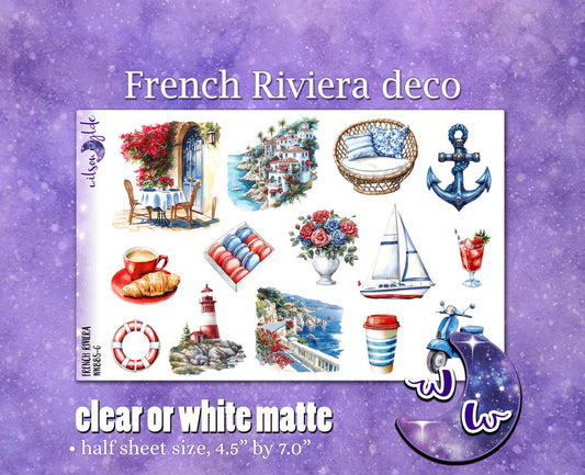 French Riviera deco planner stickers, Matte or frosted clear. WW885
