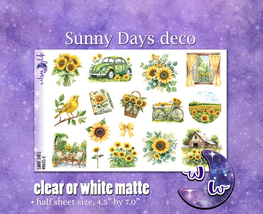 Sunny Days deco planner stickers, Matte or frosted clear. WW865