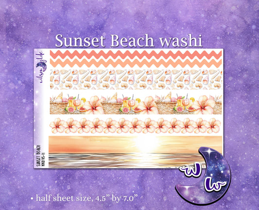 Sunset Beach washi planner deco stickers, WW895