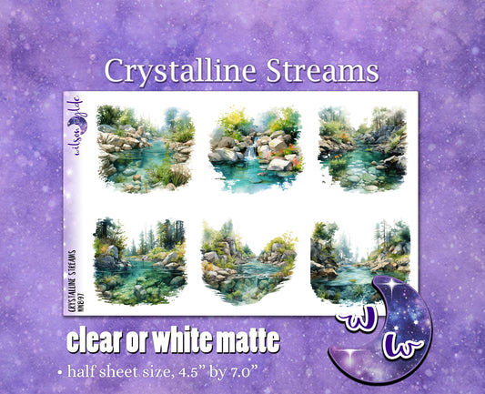 Crystalline Streams deco planner stickers, Matte or frosted clear. WW897