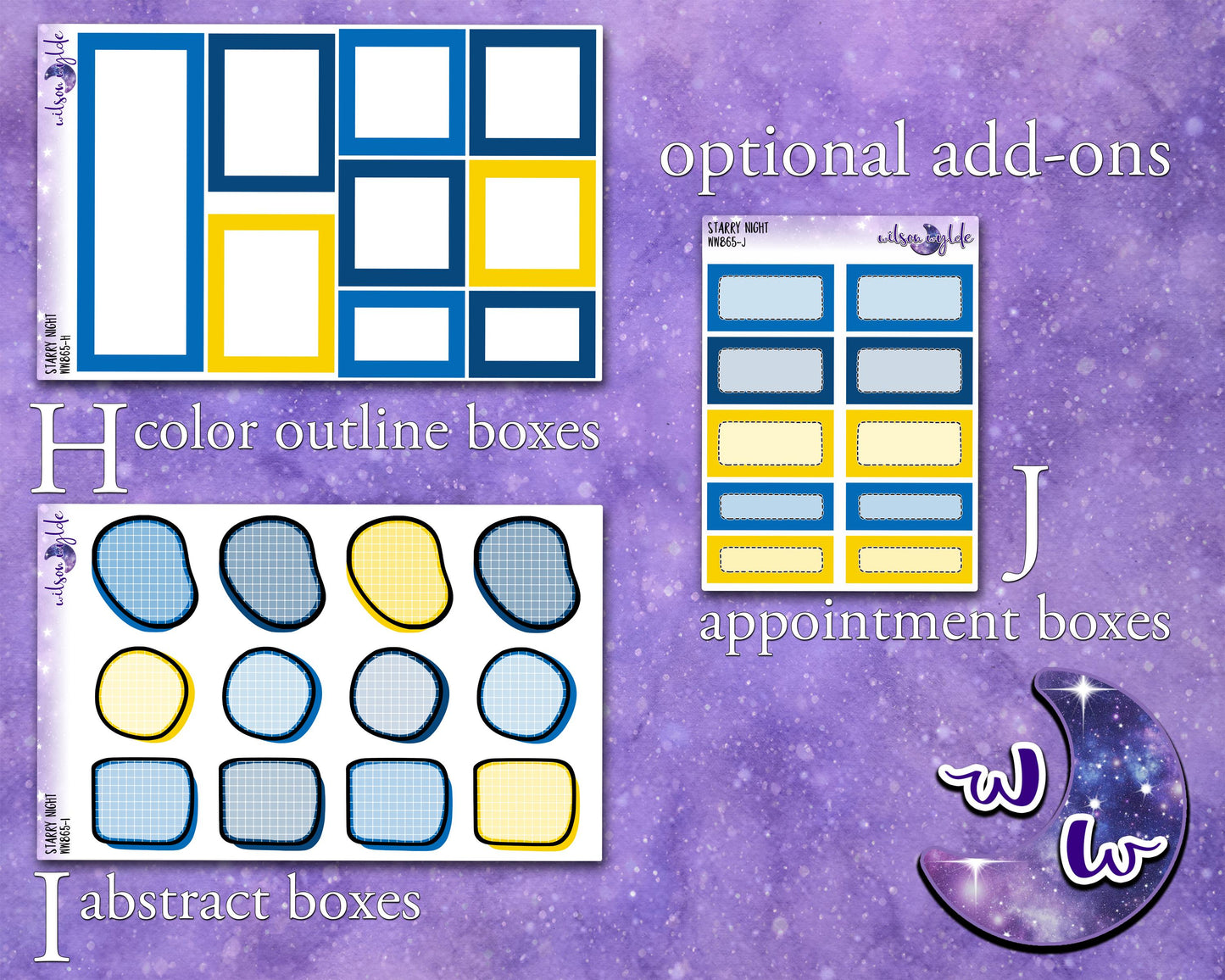 Starry Night weekly sticker kit, STANDARD VERTICAL format, a la carte and bundle options. Van Gogh, sunflowers, WW868