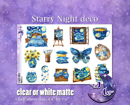 Starry Night deco planner stickers, Matte or frosted clear. WW868