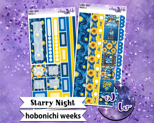Starry Night weekly sticker kit, HOBONICHI WEEKS format, a la carte and bundle options. WW868